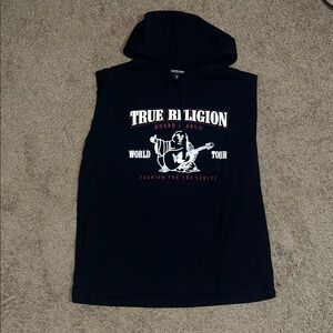 True Religion Black Sleeveless Hooded Shirt